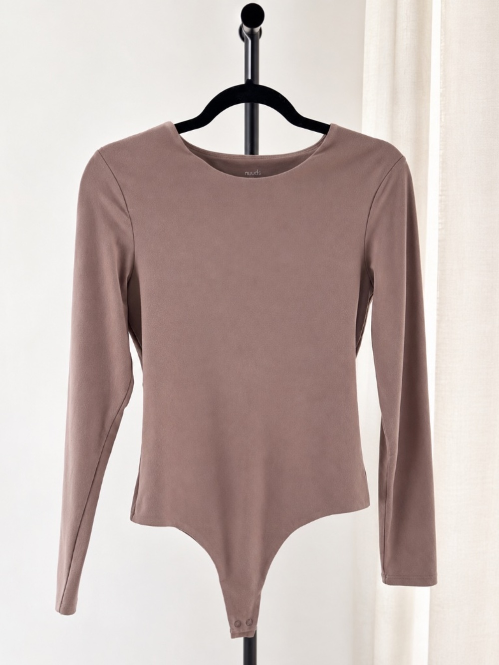 nuuds Long Sleeve Scoop Neck Bodysuit Mocha Brown Size L